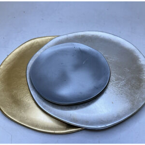 VTG SET of 3 Brassed Silvered Metalic Minimal Plates Hand Made in Japan